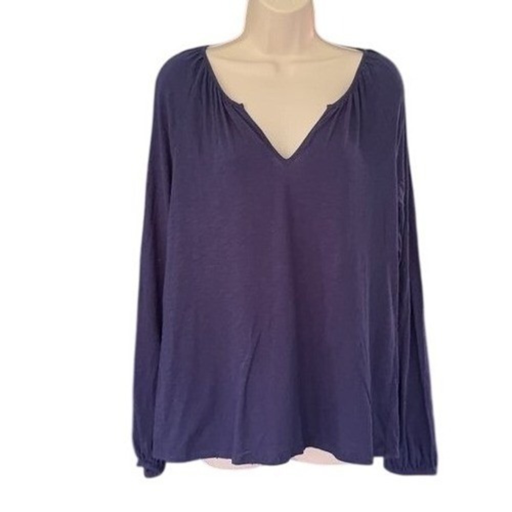 Lilly‎ Pulitzer Navy Blue Cotton Long Sleeve Split V-Neck Blouse Top Small
